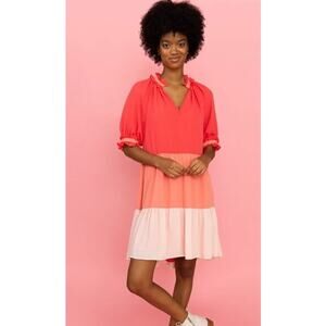 CROSBY by Mollie Burch Isabella Colorblock Swing Mini Dress XS Coral Tiered